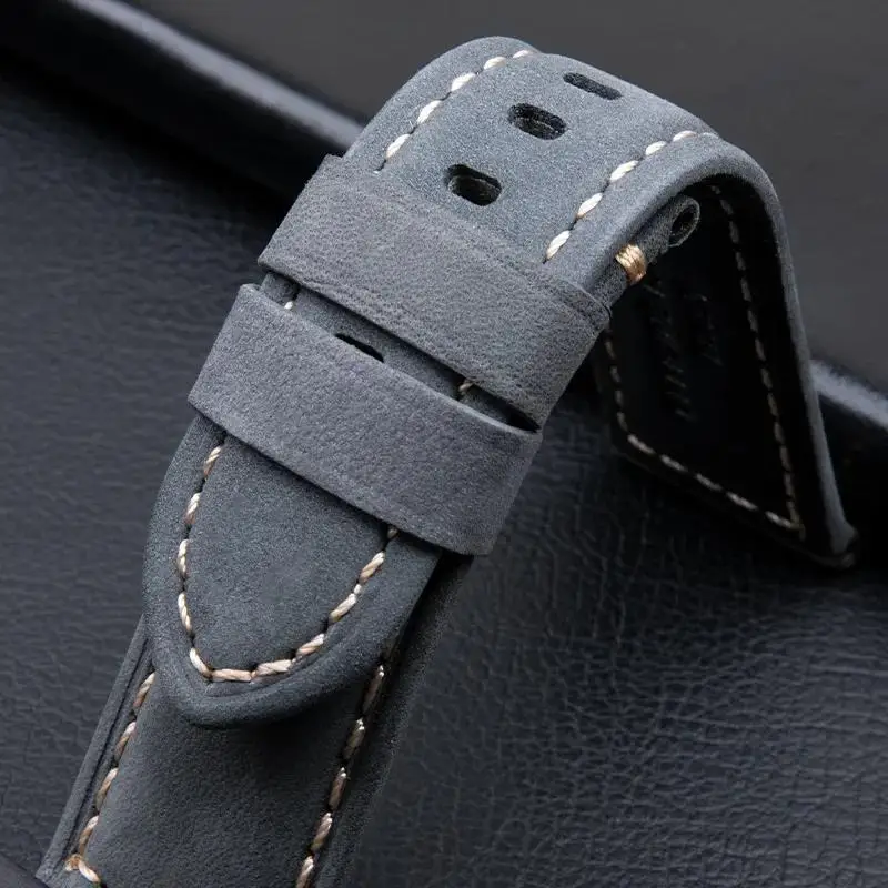 HAODEE First Layer Soft Cowhide Leather Watchband Nubuck Vintage Bracelet 24mm For Panerai Strap For 44mm Dial Stainless Pin