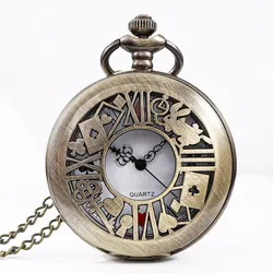 New Bronze Quartz Pocket Watch Retro Alice Theme Pocket Fob Watch Pendant Necklace Pocket Watch Men Womens Gift