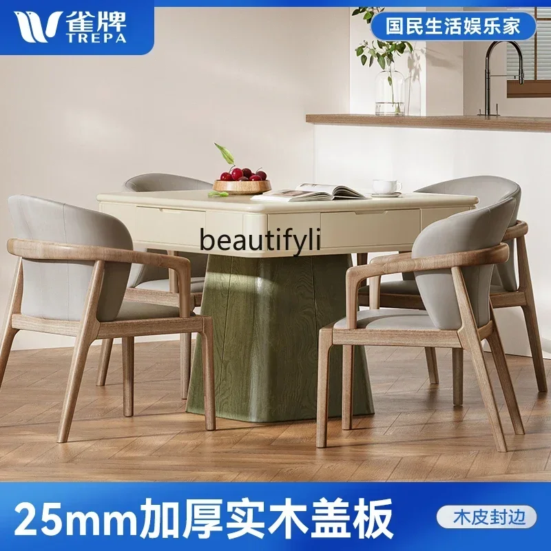 

53V Cream wind solid mahjong machine dining table dual-purpose household automatic mahjong table