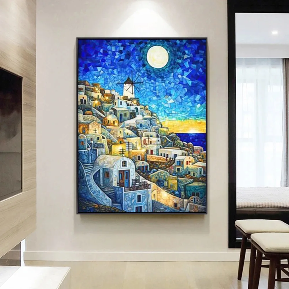 Póster de noche estrellada de Van Gogh, estilo New York Times Square, Londres, París, Coliseo, Santorini, pintura en lienzo, decoración de pared del hogar