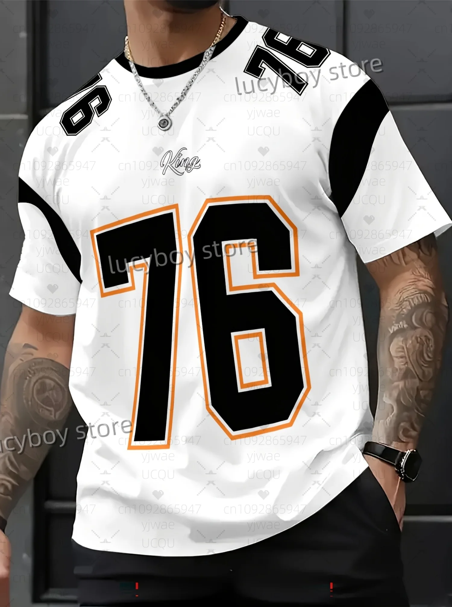 

2025 New Autumn fashion Men King No.76 Football T Shirt O-Neck Short-Sleeved Tops Daily Street Sport Men T-Shirt Men Clothing