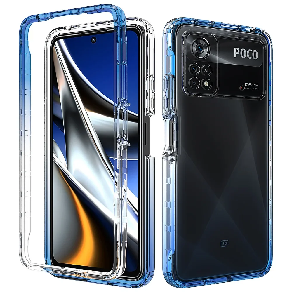 Thick Candy Color Transparent Case for Xiaomi Poco X4 Pro 5G Hybrid Shockproof Shell 2IN1 Dual Layer Crystal Clear Back Cover