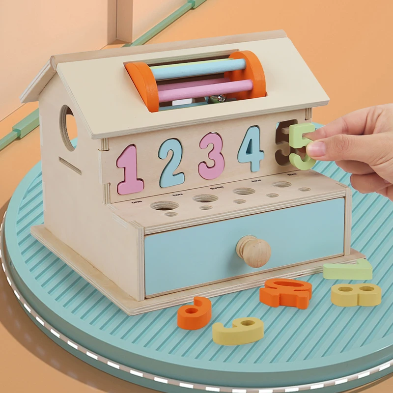 Wooden Children's Intelligence Development Early Learning Box, Numbers/Colors/Blocks/Multifunctional Toys, Montessori Education