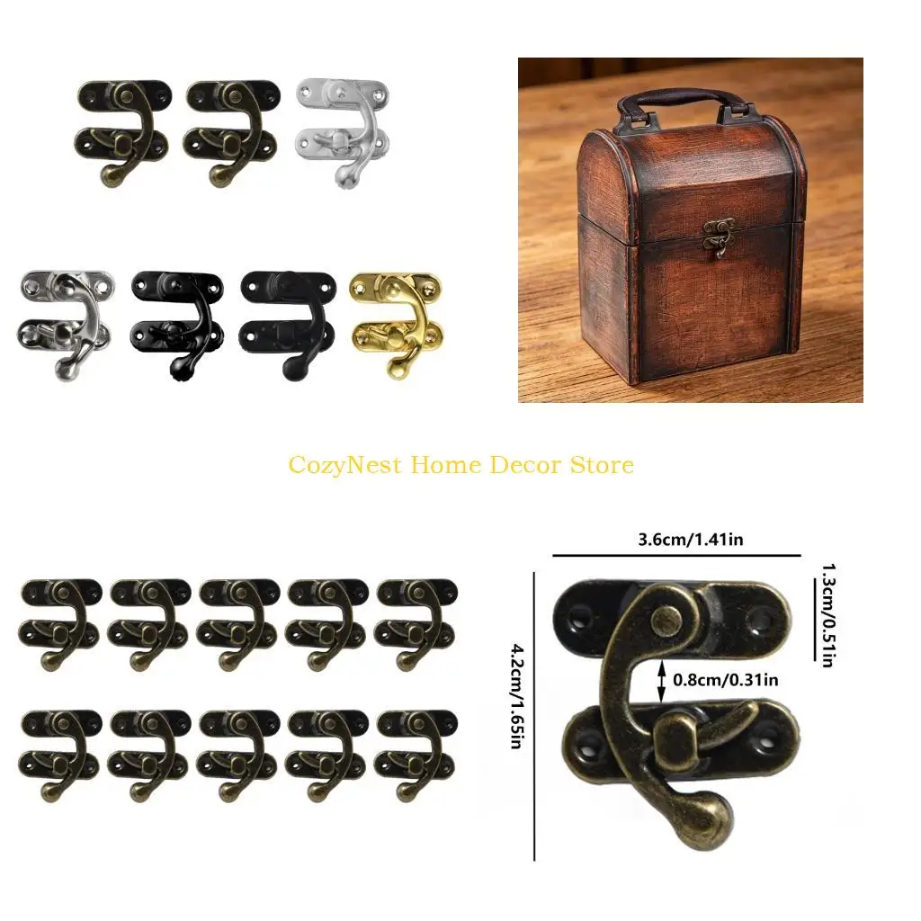92MF 10Pcs Antique Iron Lock Hook Jewelry-Chest Box Suitcases Buckles Clip Clasps