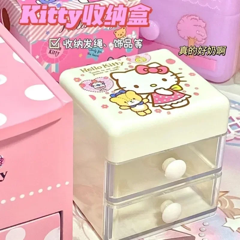 Sanrio Hello Kitty Cinnamoroll Ins Kawaii Multi Functional Storage Box Cute Cartoon Jewelry Stationery Drawer Case Gifts for Kid