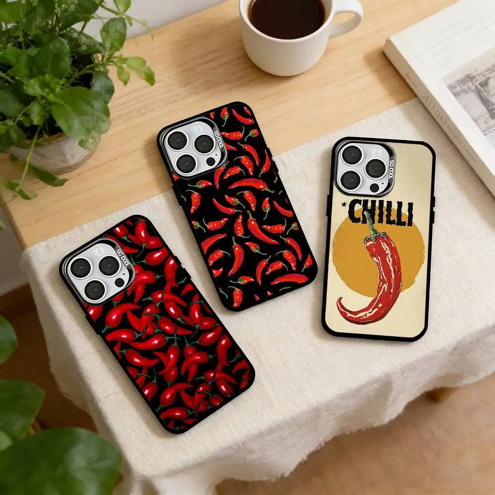 

Red Chili Pepper Phone Case For iPhone 17,16,15,14,13,12,11 Plus,Pro Max,XS,Colorful Silver Phone case Funda Cover