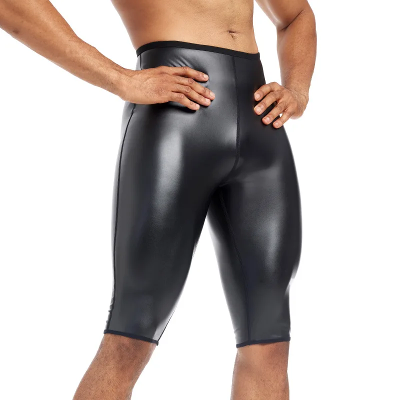 

Men's Slim Fit ort Pants Five Inches PU Leather Sl High Elastici a Fitn Leather Pants Tightening Hip Lifti...