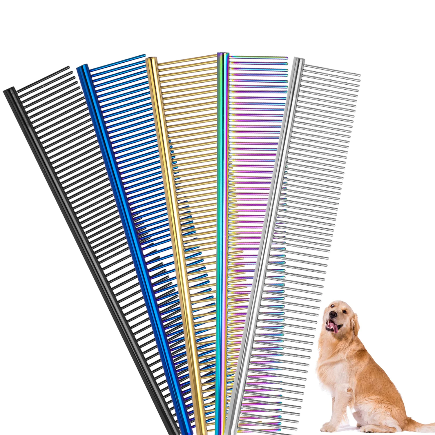 Pente de Aço Inoxidável para Cães, Pente para Remoção de Pelos Longos e Espessos, 19cm, Pentes para Desembaraçar Pelos de Cães e Gatos, para Cães Peludos