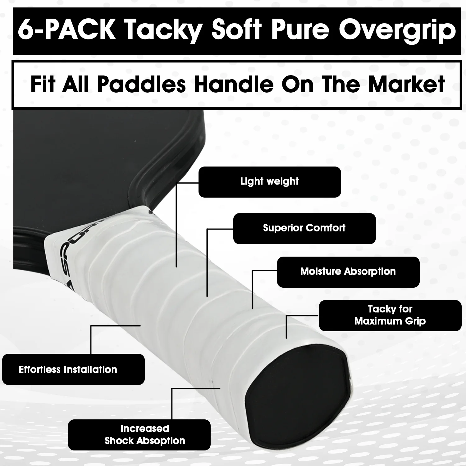AMASPORT Pickleball Overgrip Tape 6 Packs Extra Tacky Grip High Sweat Absorption Anti-Slip Soft Touch Durable Paddle Overgrip