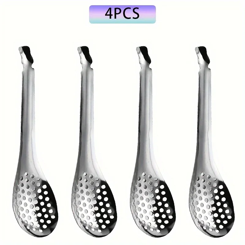 4PCS Stainless Steel Skimmer Spoons, Cocktail Strainer Ladle, Caviar Spoon Filter, Kitchen Tool for Party Restaurant, Dishwasher