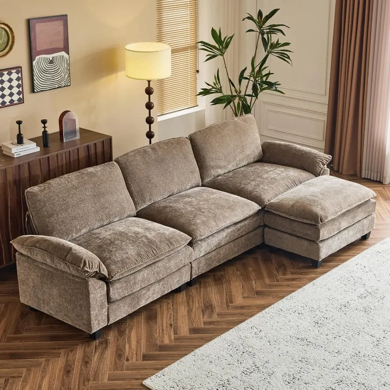 

Chenille Modular Sectional Sofa 3 Seats with 1 Ottomans Sofa Couch L-Shaped Design, Comfy Upholstered Furniture for Li