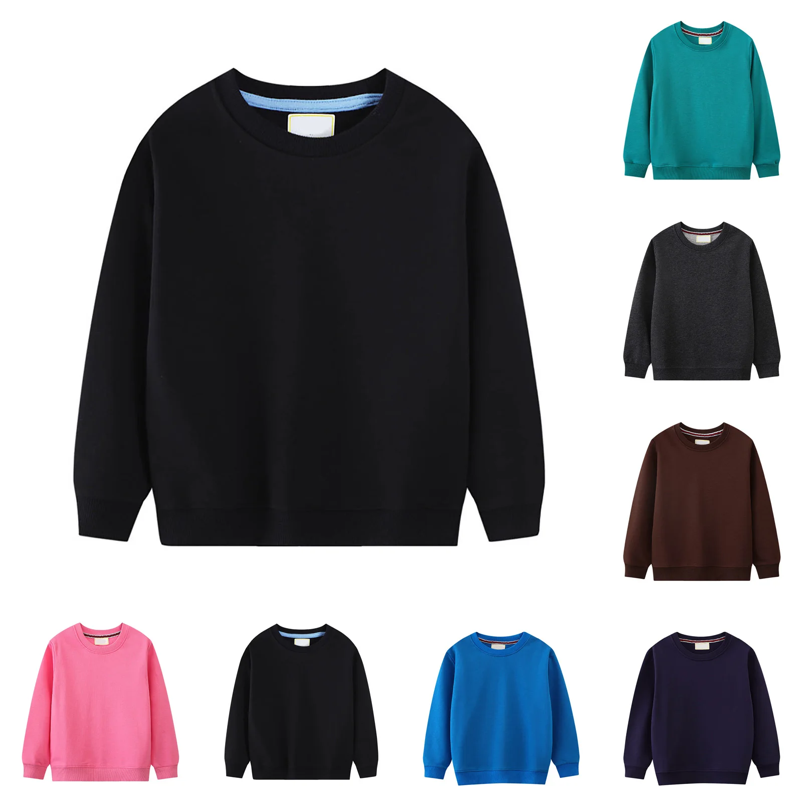

Childrens Long Sleeved Pullover Sweatshirt Comfortable Soft Casual Round Neck Solid Color Top Fashionable Versatile Outerwear
