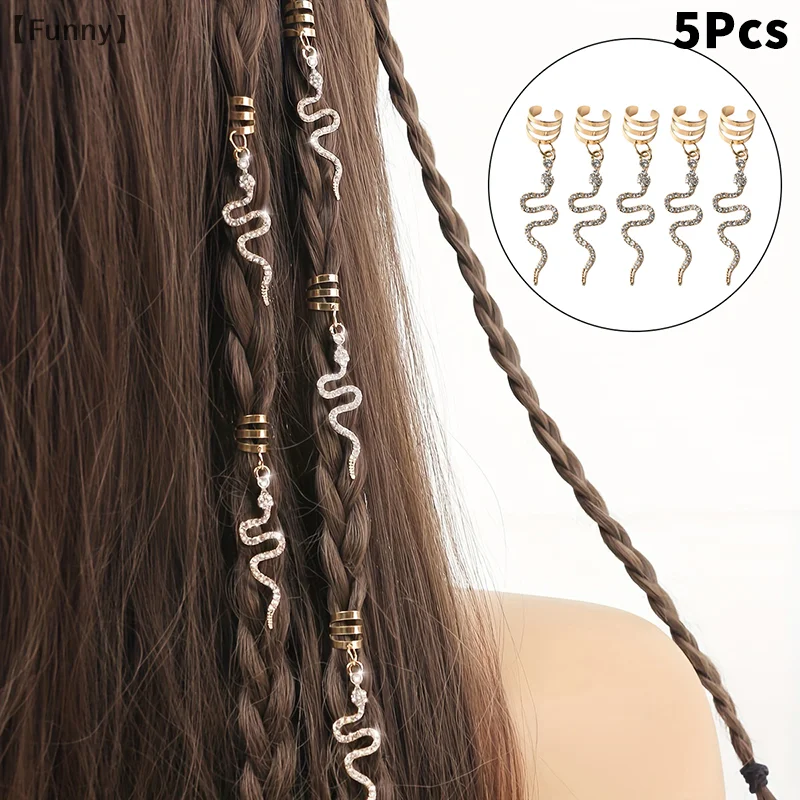 

5 Pcs Snake Shape Dreadlock Braid Hair Beads Braids Hair Rings Hippie Style Hair Accessories Loc Hair Jewelry