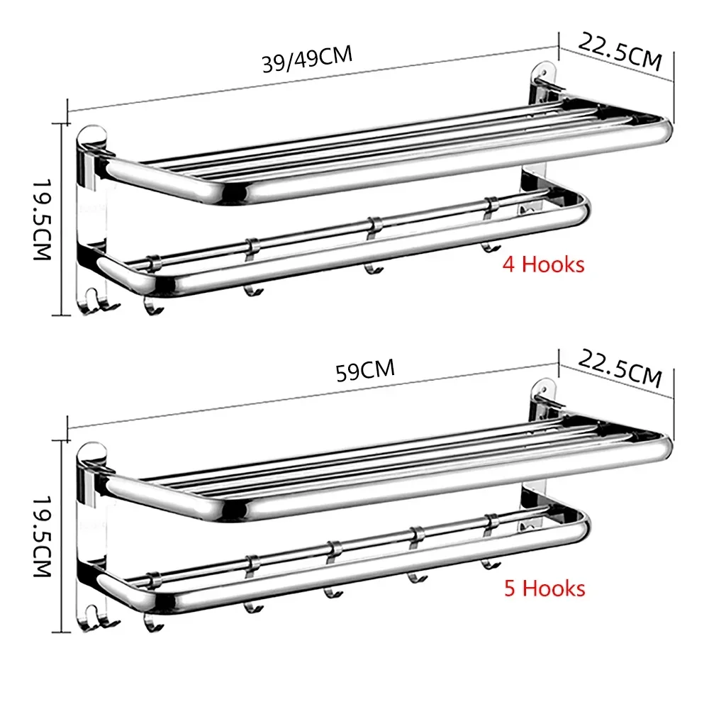 Imagem -06 - Toalheiros de Wall Mount Shelf Bar Suporte Grosso Gancho Móvel Espelho Chrome Shower Hanger Acessórios do Banheiro Aço Inoxidável 304