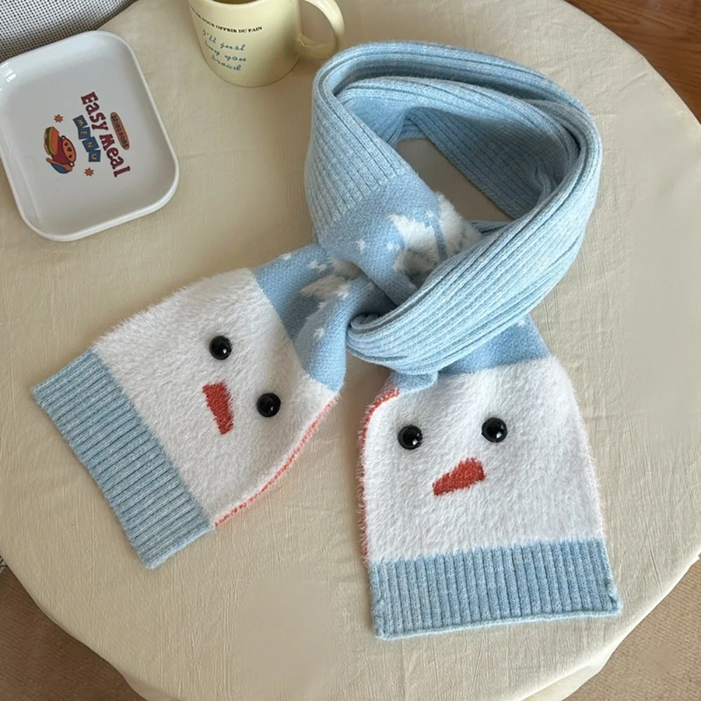 

Trendy Snowflake Snowman Pattern Scarf Lightweight Korean Style Cashmere Blend Scarf Windproof Blue Knitted Shawl Unisex