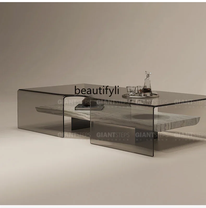 

13Italian Minimalist Natural Marble Coffee Table for Small and Large Apartments Modern Simple Living Room Glass