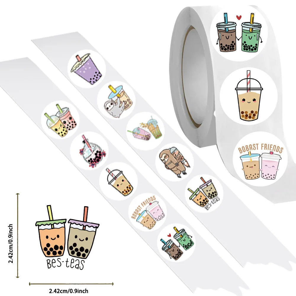 500PCS Cute Boba Milk Tea Sticker Pack Cartoon Bubble Tea Pattern Decals Aesthetic Decor for Laptop Luggage Phone Stationery Toy