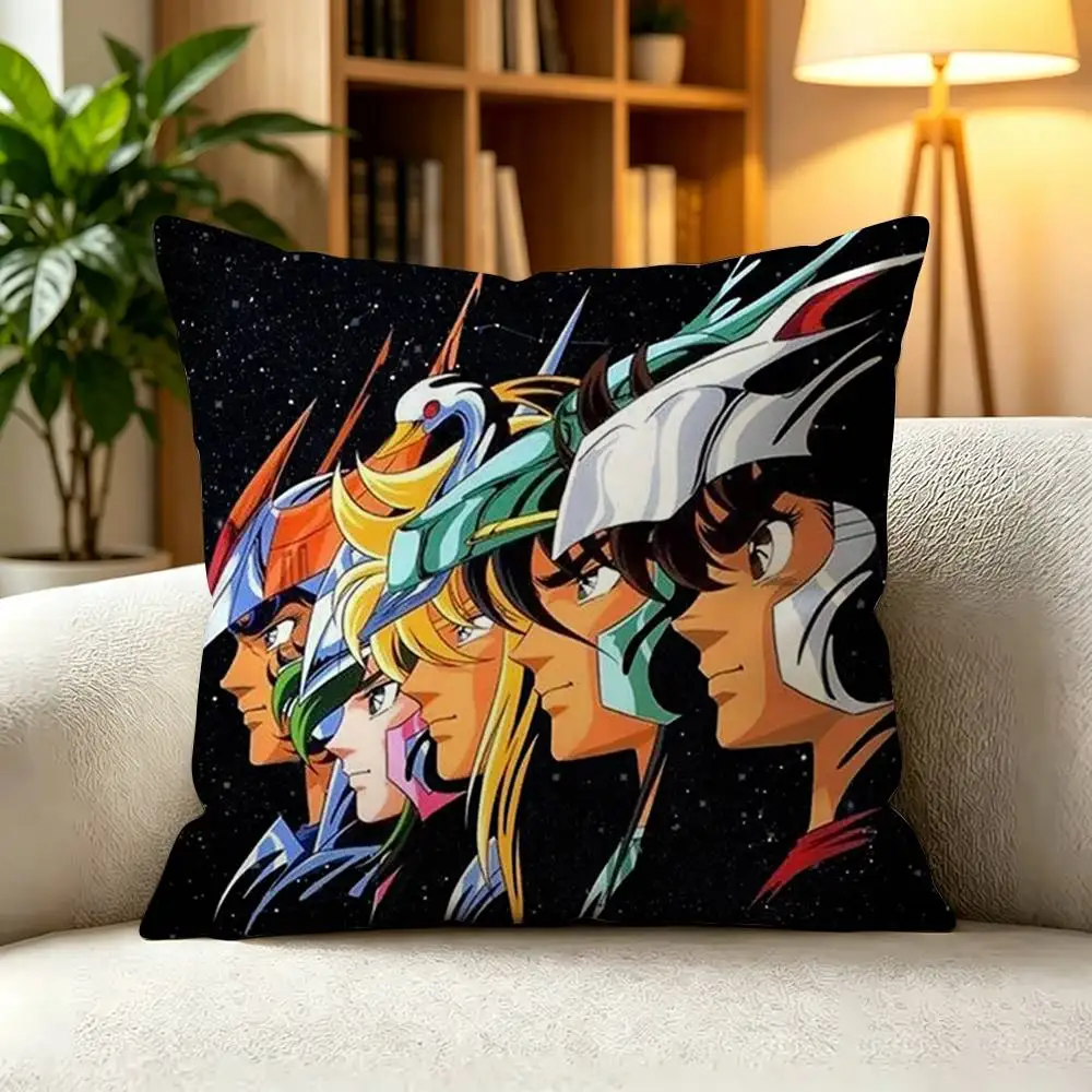 S-Saint Seiya Zodiac Gold Armor Warrior Athena Square Double-Sided printed Pillow Case Bedroom Bedside Pillow Sofa Cushion Cover