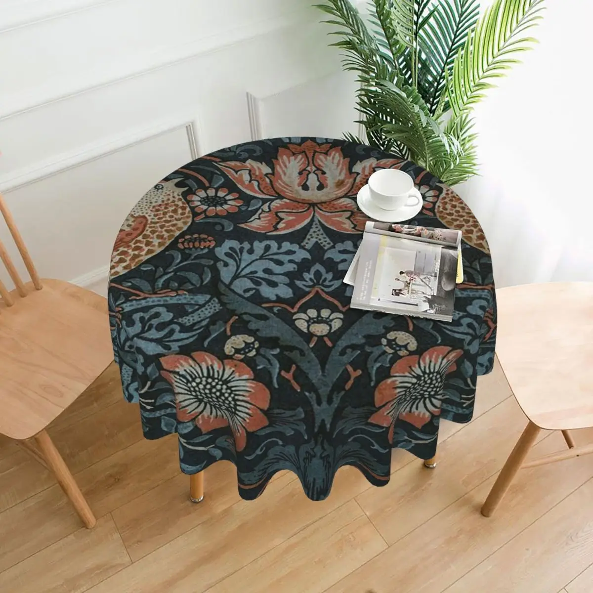 

William Morris Original Vintage Poster Strawberry Thief 1883 Waterproof Round Tablecloth Oilproof Table Cloth Dining Table Cover
