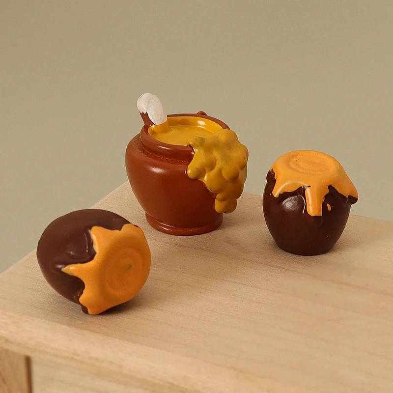 3Pcs 1/12 Dollhouse Simulation Honey Jar Set Dollhouse Miniature Kitchen Food Decoration Dolls House Accessories