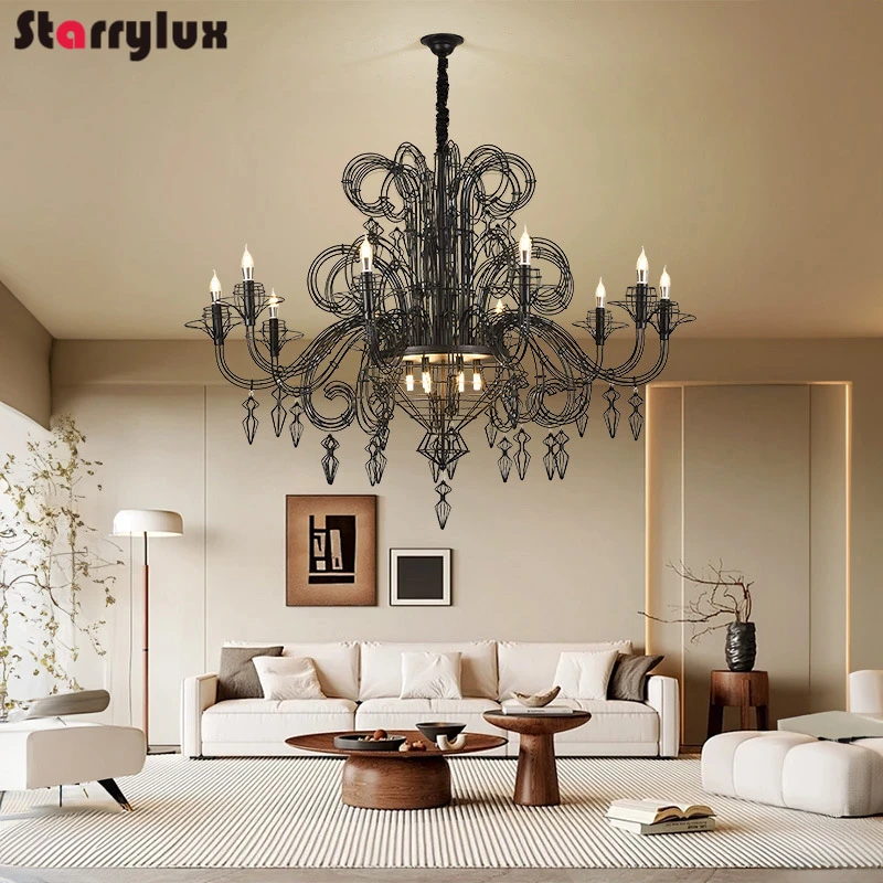 

Французская винтажная железная люстра в стиле барокко для виллы, лестницы, фойе, роскошное хрустальное художественное освещение