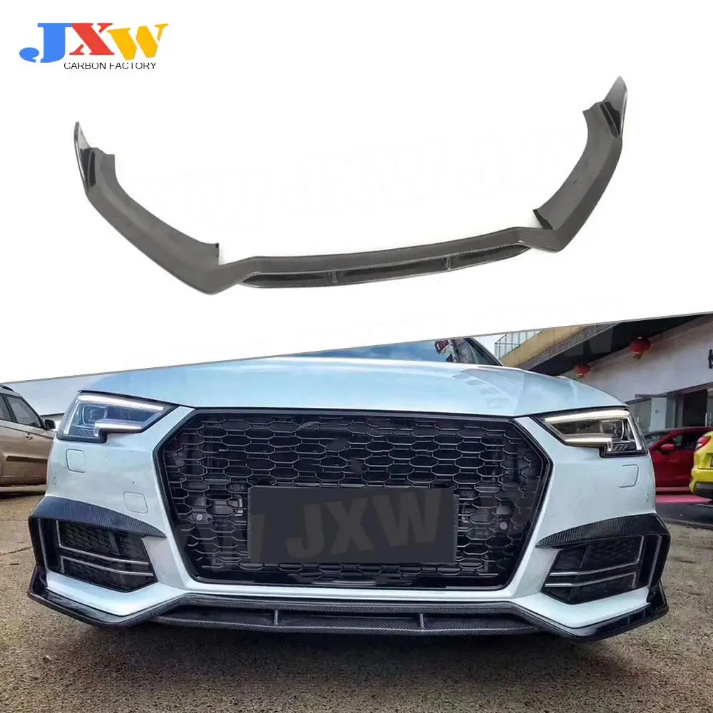 Carbon Fiber Front Bumper Lip Spoiler For Audi A4 S4 B9 2017 2018 Double Layer Head Extension Chin Protector Car Styling FRP