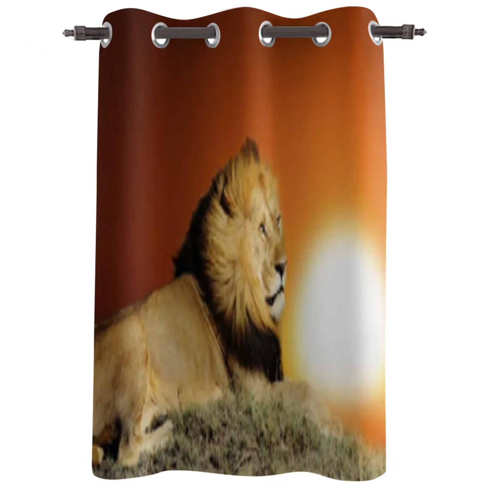 Lion In Grass Dusk Meditation Printing Curtain For Living Room Luxury Bedroom Hotel Curtain Home Decor Window Balcony Drapes