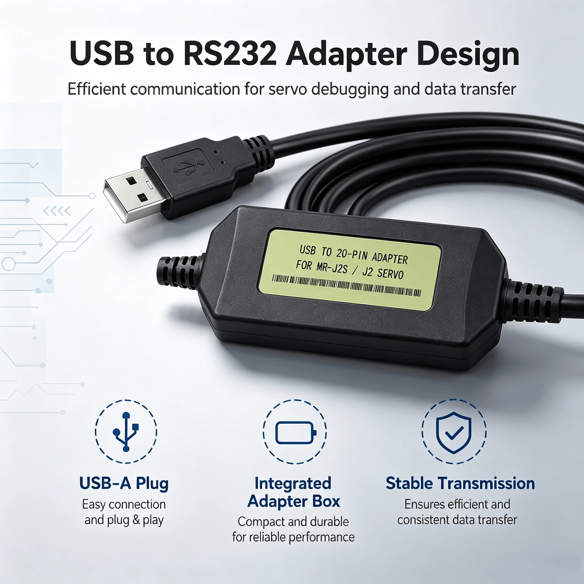 USB-MR-CPCATCBL3M Programming Cable for Mitsubishi MR-J2S MR-J2 Servo, USB to 20-Pin Communication Download Cable, 3M