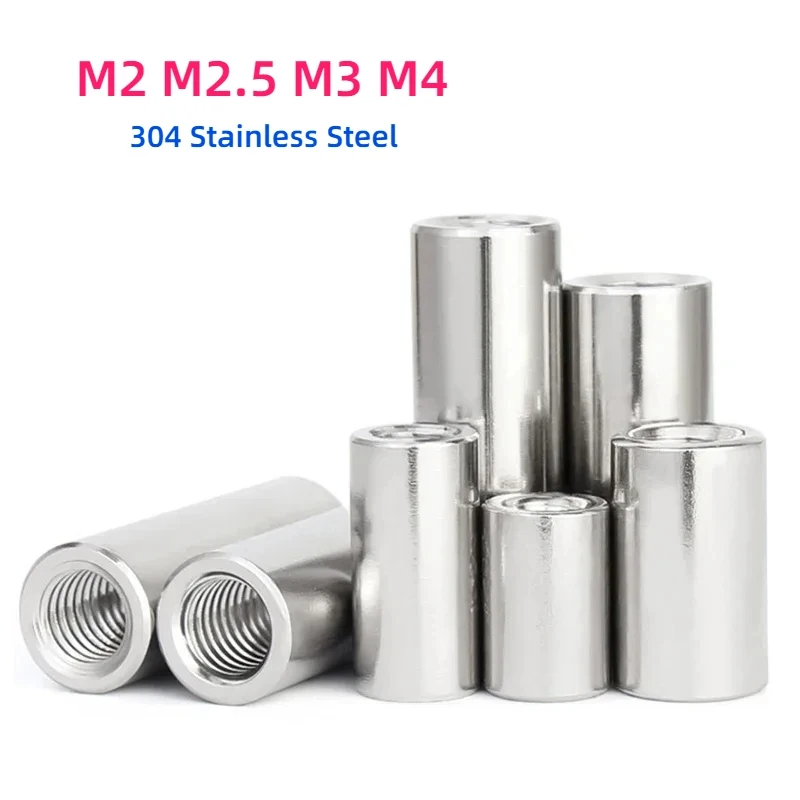 

M2-M4 304 Stainless Steel Round Coupling Nut / Extension Cylindrical Joint Connector Nut for Threaded Rod A2-70