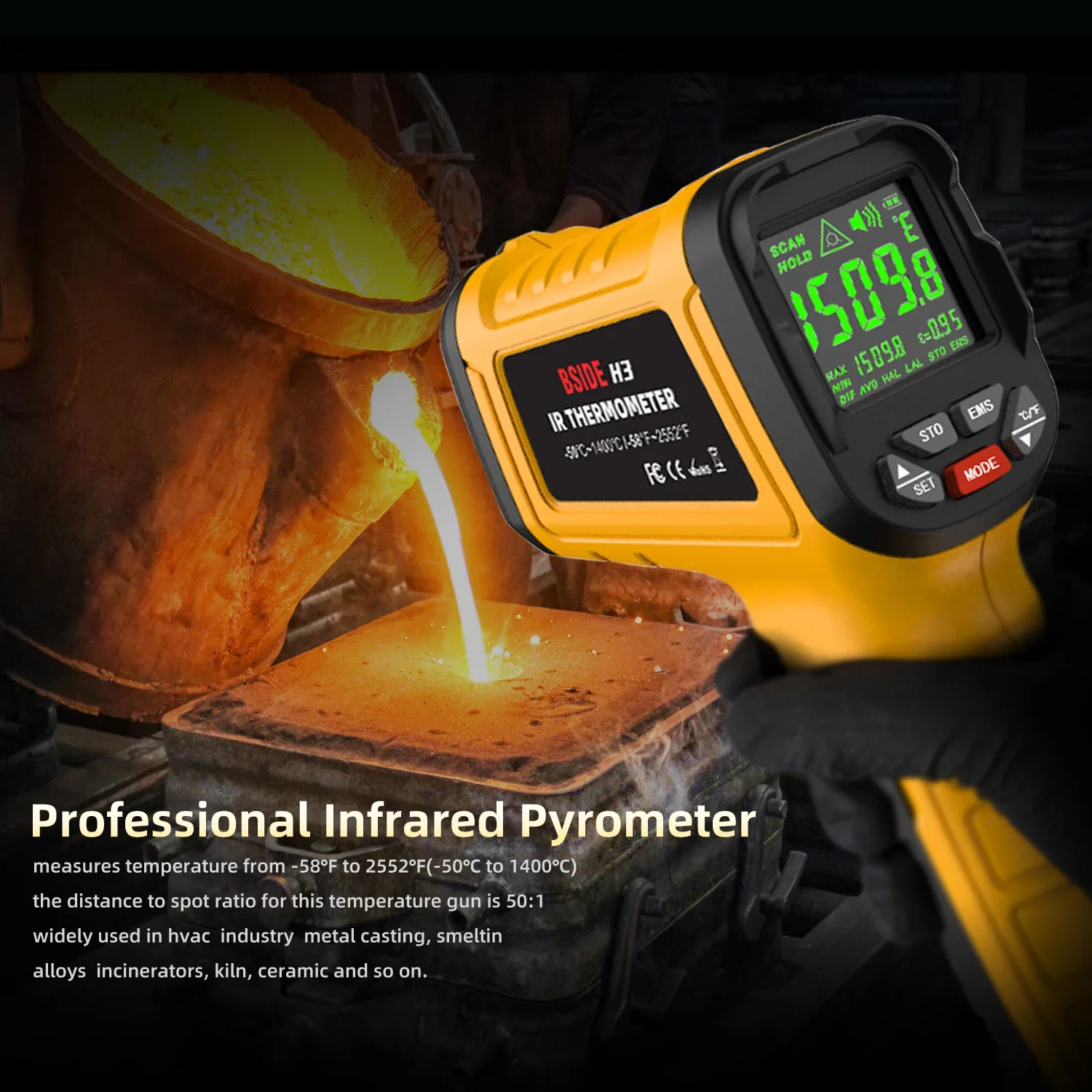 BSIDE H3 Infrared Thermometer: High - Precision Non - contact Temperature Measuring Gun for Industrial Use weather station