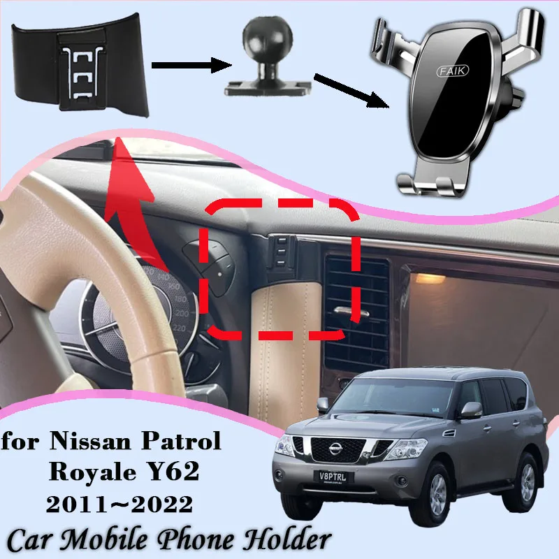 

Mobile Phone Holder for Nissan Patrol Royale Y62 2011~2022 Air Vent Clip Tray Cell Stand GPS Navigation Support Car Accessories