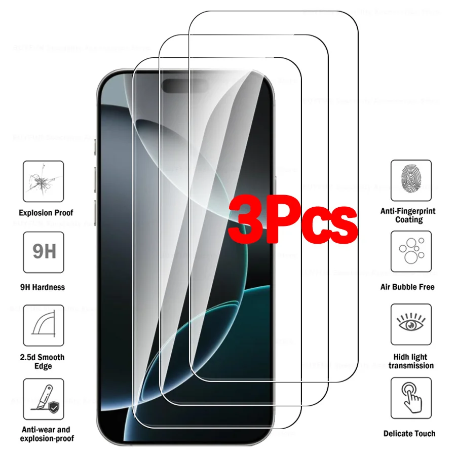 3PCS Tempered Glass Case For iPhone 16 Pro Max Protective Glass iPhone16 ProMax Screen Protector For iPhone 15Pro 16 Pro 14 Plus