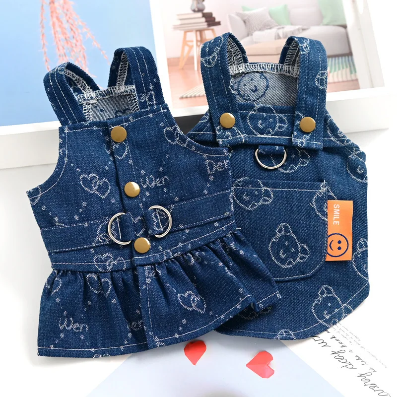 

Puppy Summer Clothes Denim Dog Dress Harness for Small Medium Dogs Chihuahua French Bulldog Walking Chest Strap Vest With D-Ring