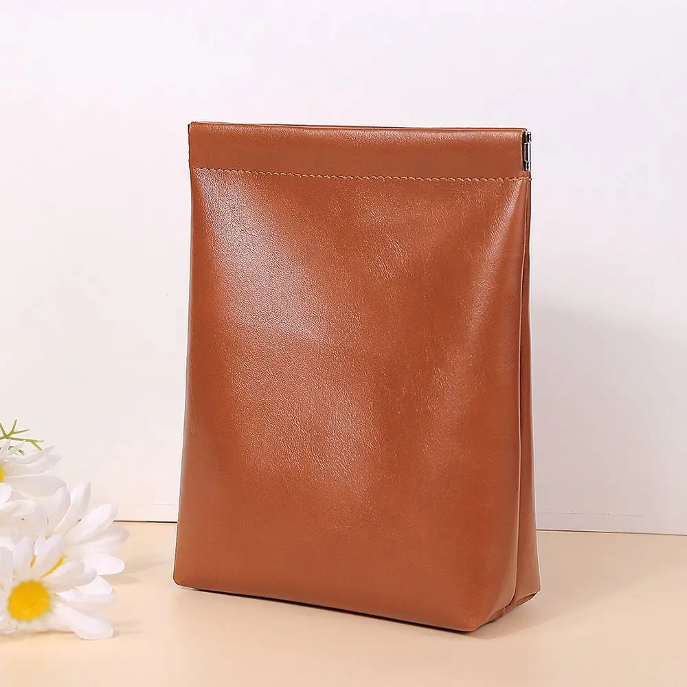 Borsa a molla a foglia borsa per cosmetici autochiudente borsa per la conservazione del cavo dati PU borse per piccoli oggetti borsa per il trucco