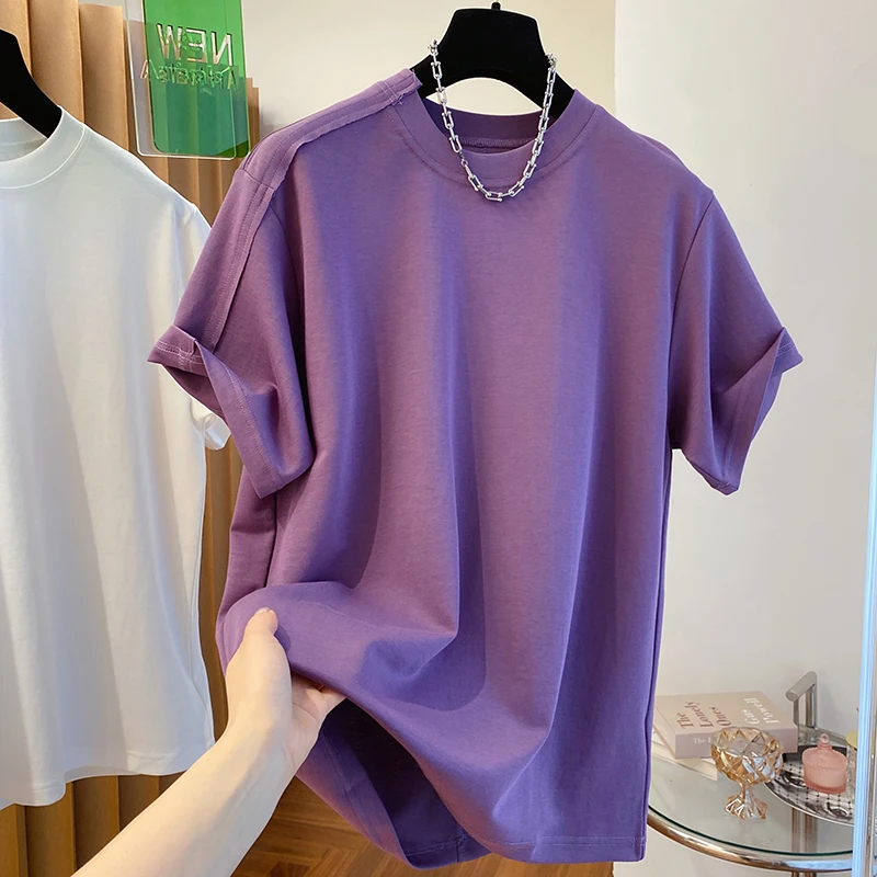 Harajuku Style Short Sleeve T-shirt Women Y2k Vintage Loose Casual Top Tee Summer New Solid Color Basic T Shirt Streetwear