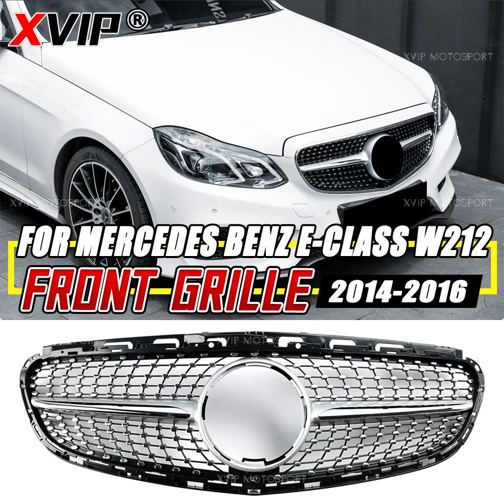 

XVIP ABS Chrome Silver Upper Racing Grill For Mercedes Benz E-Class W212 2014-2016 E200 E250 E300 E350 E400 E500 Front Bumper Kidney Grille