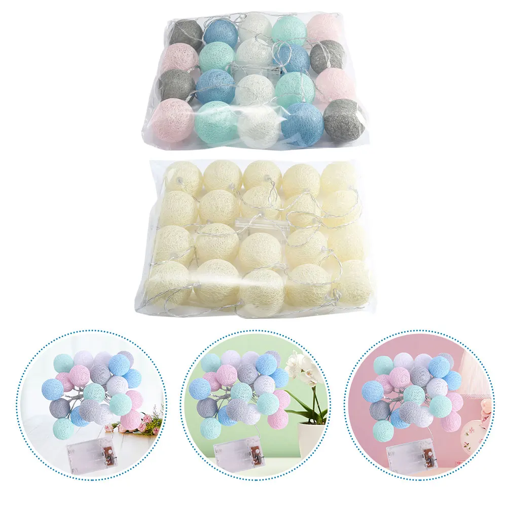 

2 Pcs Small Cotton Balls String Lights Holiday Fairy Outdoor Christmas Decorations