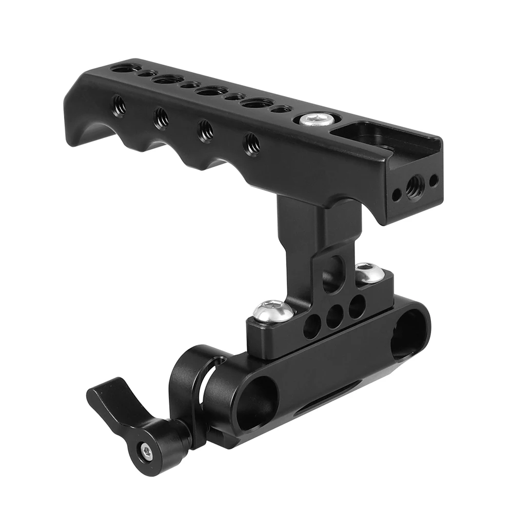 CAMVATE Top Cheese Handgrip With Shoe Mount & 15mm Dual Rod Clamp Adapter For DSLR Camera Cage Rig 15mm Rod Support System