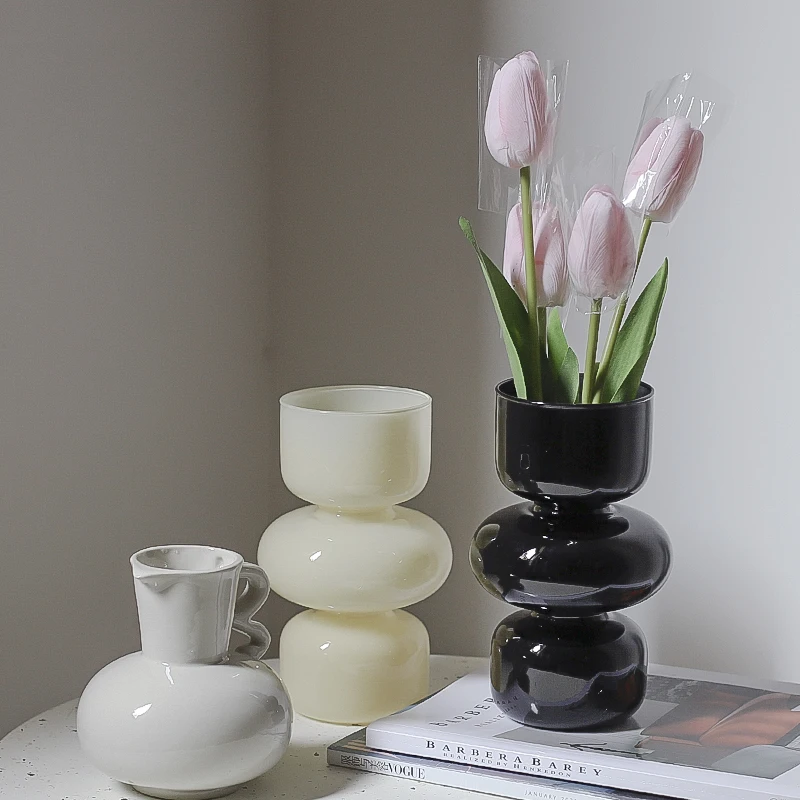 Classic Minimalist Nordic Vases, Glass Vase for Flowers, Modern Home Decoration, Vertical Black Cylinder Vase