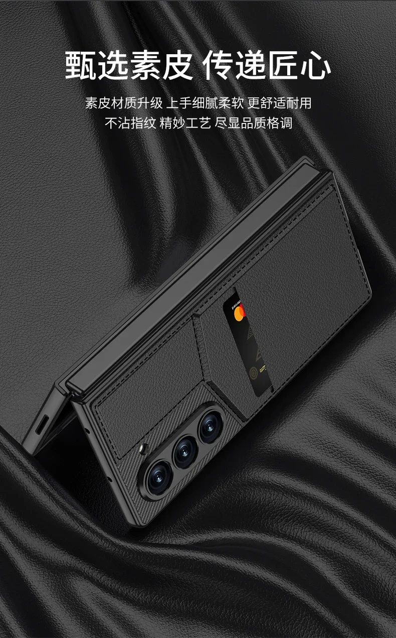 

Leather Stand Holder Phone Case for Samsung Z Fold 7 Galaxy Z Fold7 with Credit Card Slot Glass Protector Lens Protect Cover