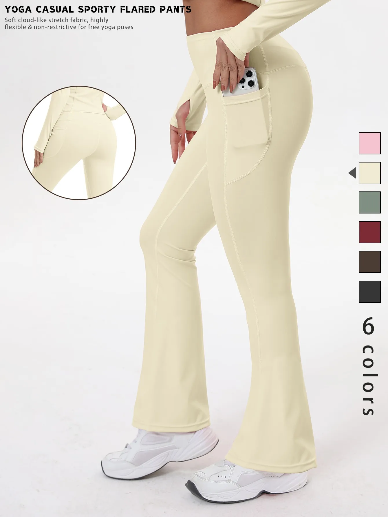 Damen Schlaghosen-Yoga-Leggings mit Taschen, Bauchkontrolle, Hoher Bund, Workout-Hose für Fitness und Laufen