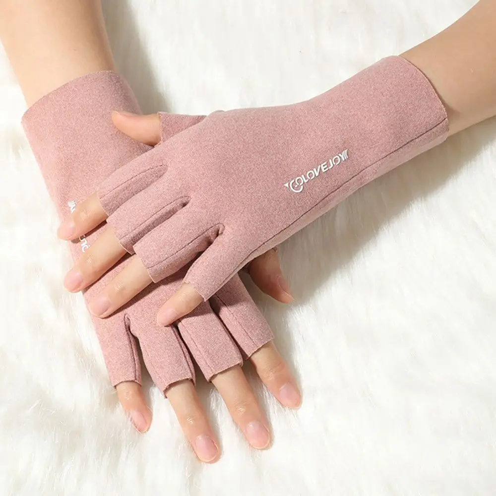 New Solid Color Fingerless Gloves Sunscreen Gloves Semi-Finger Short Mittens Thin Style Non-Slip Driving Half Finger Gloves