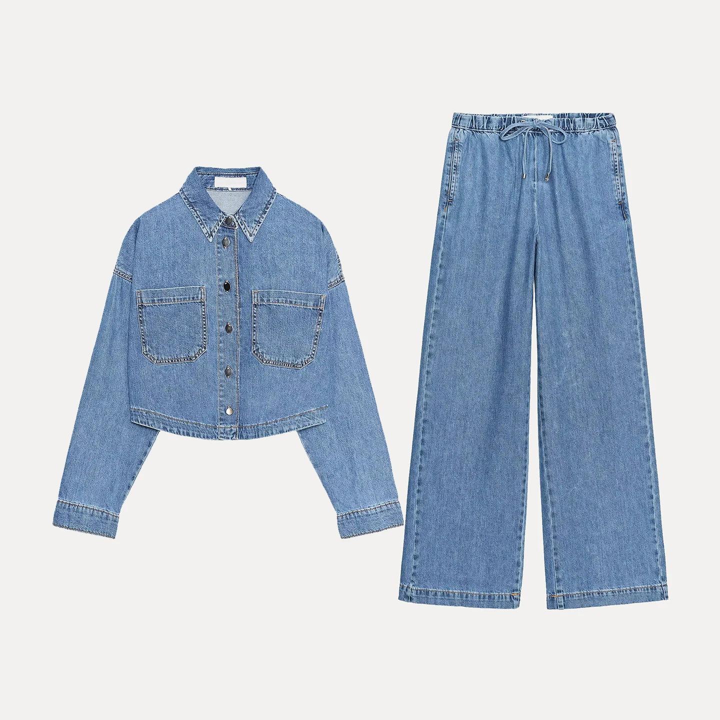 

Fall 2025 Women's Denim irt Wide Leg Running Pants Faion Set Z Brand Casual Comfortable Two-Piece Suit for Adults