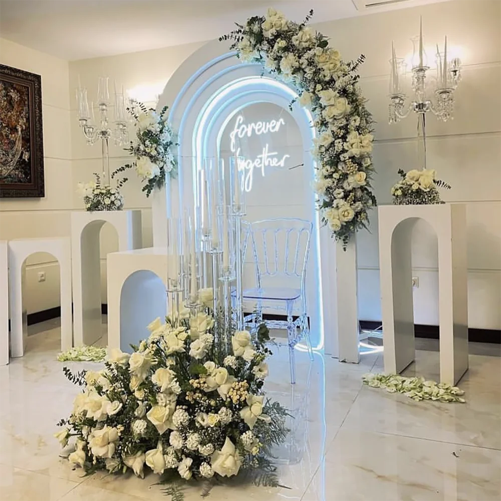 Custom Flower Arch Wall Decoration PVC Background 3D Board Arch Chiara Backdrop Stand Wedding Event Party Decoration with Light