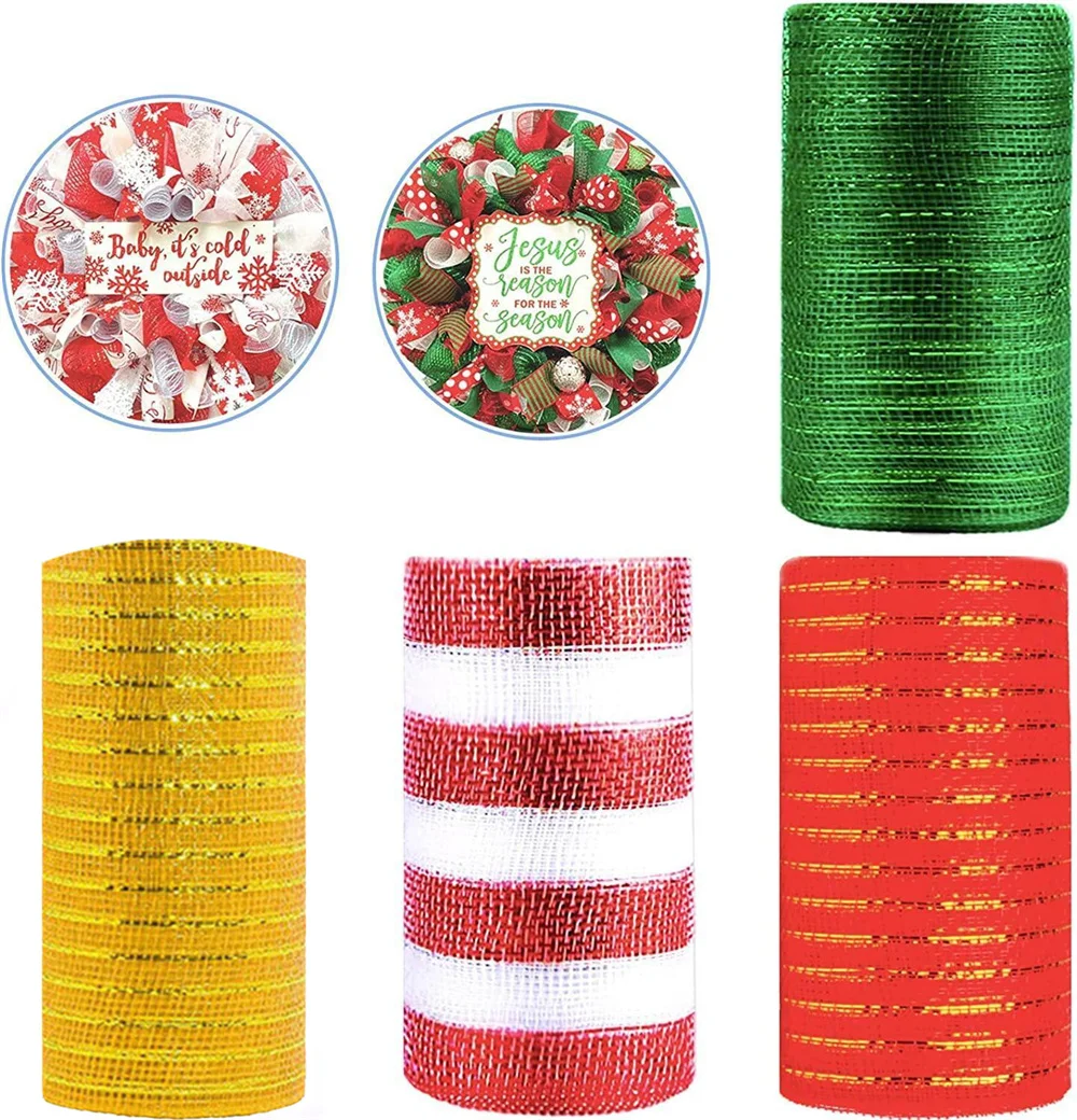 15cm 10yards Christmas Decor Mesh Ribbon for Wreath Making Wide Metallic Ribbon For Xmas Valentine's Day Diy Wrapping Ribbon