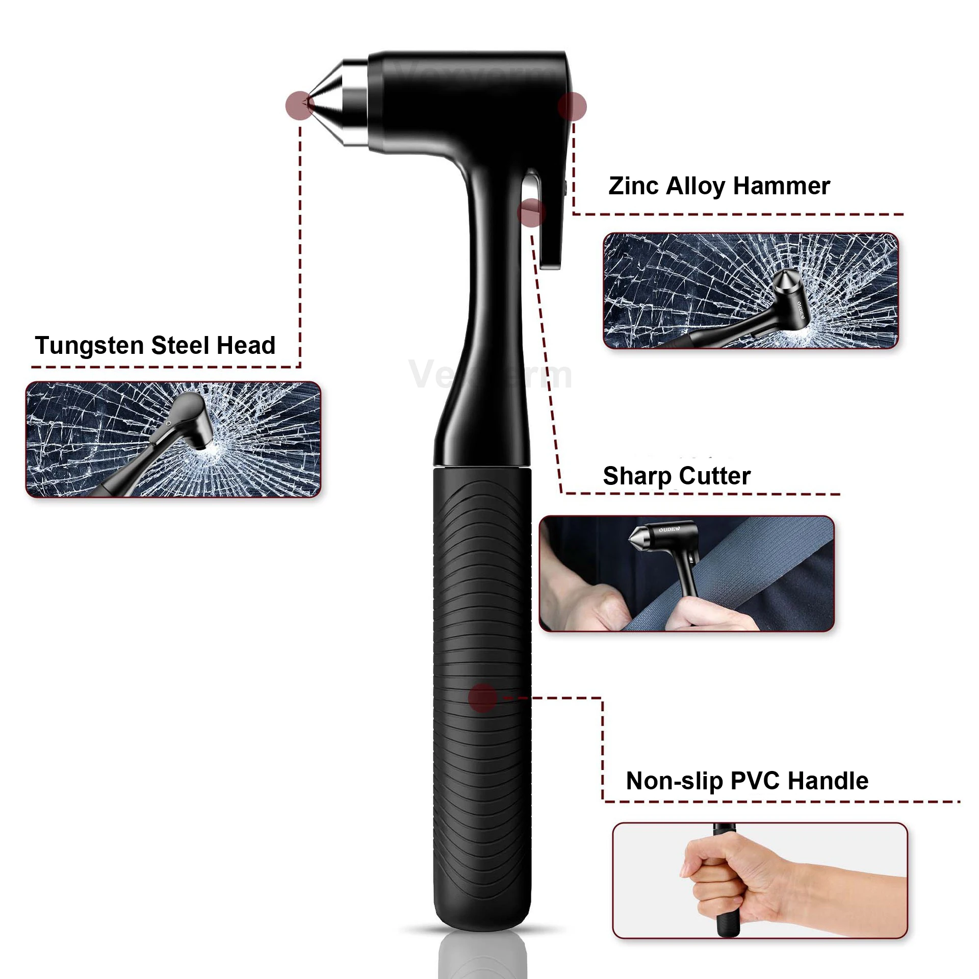 Car Window Breaker Emergency Hammer Auto Safety Hammer with Seat Belt Cutter for Auto Rescue Escape Life Saver Hammer