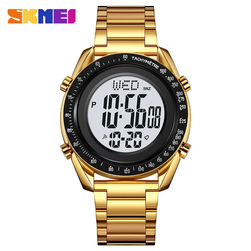 SKMEI 2145 Luxury Electronic Mens Wristwatches Stainless Steel Digital Countdown Watch for Men Waterproof Clock Reloj Homme 2049