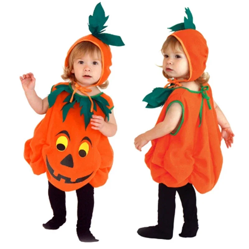 Kids Halloween Hooded Pumpkin Costume Toddler Role Play Smile Face Outfit Cute Party Funny Performance Set 5