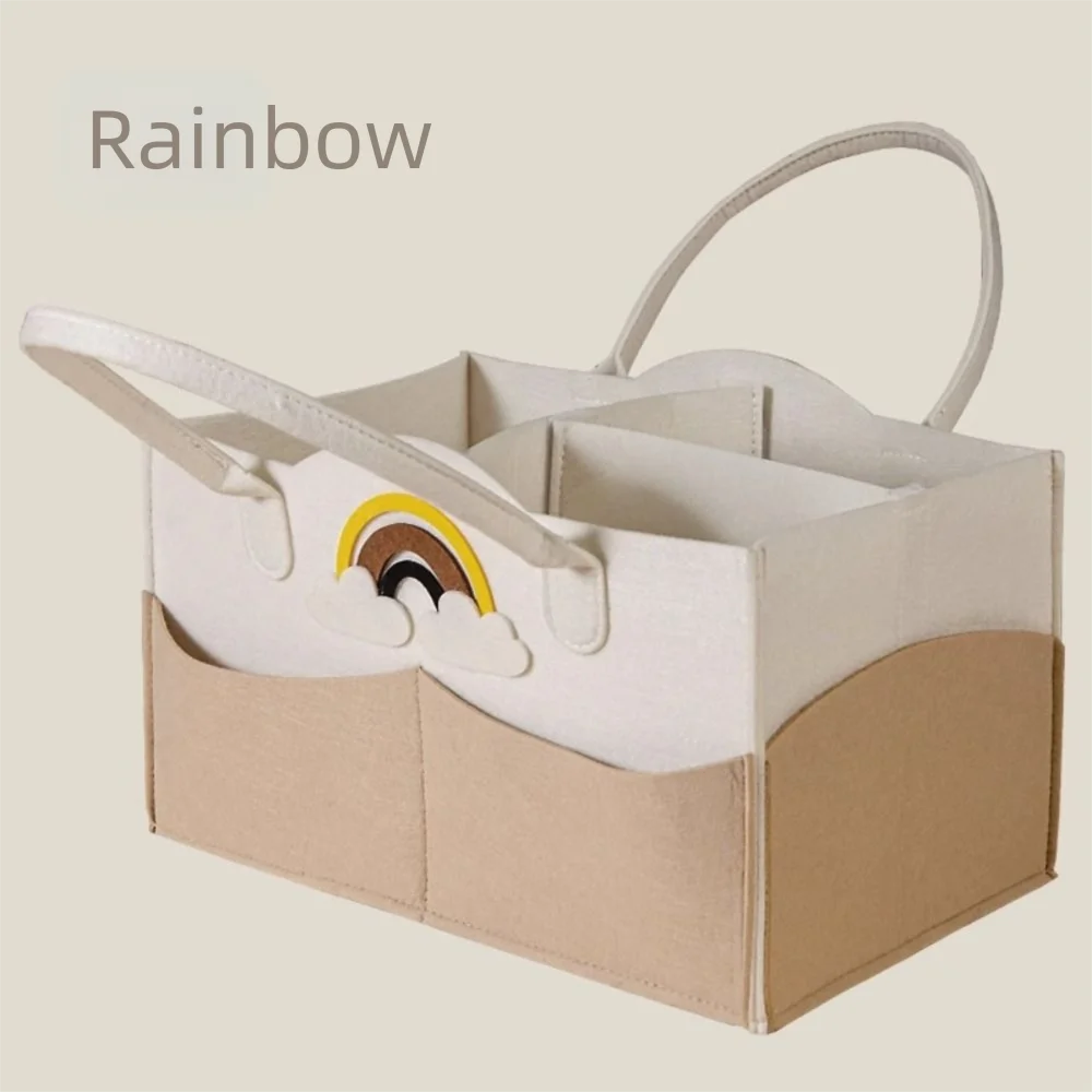 

Felt Material Diaper Organizer Foldable Design Cartoon Print Nursery Storage Bin Non-Woven Fabric Portable Bag