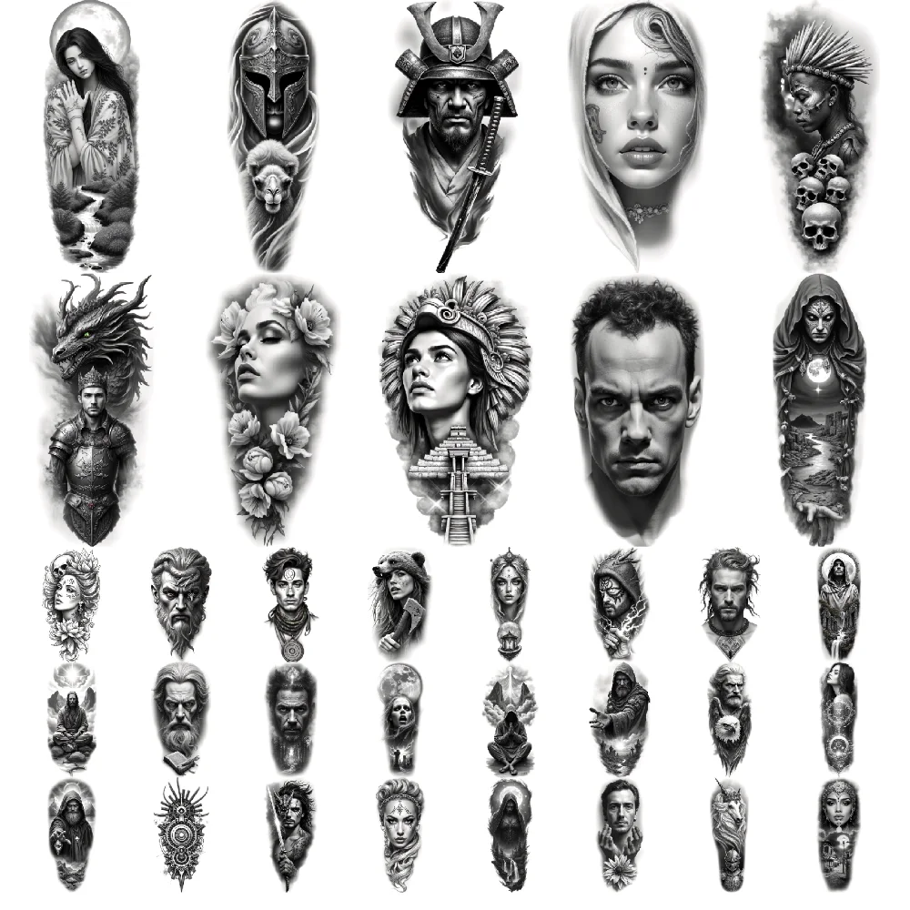 

12pcs Temporary Tattoo Realistic Temporary Tattoos Bearded Man Angry Man Skull And Feathers For Arms Adults Women